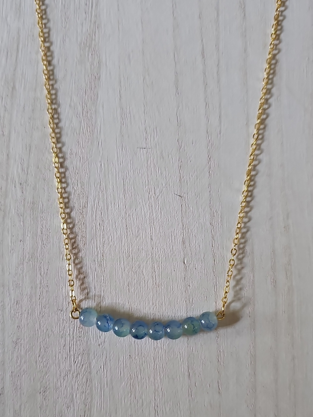 Marbled Blue Glass Bead Necklace